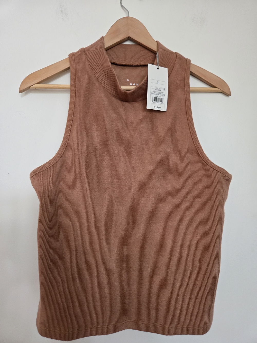a new day Ribbed Mock Neck Tank Top in Rust Brown